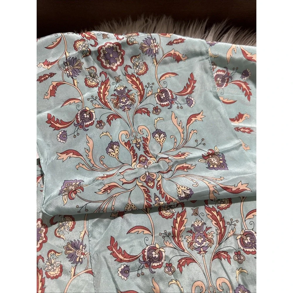 ginnie johansen 100% Silk Scarf Light Blue Floral Pattern Vintage Made In Japan